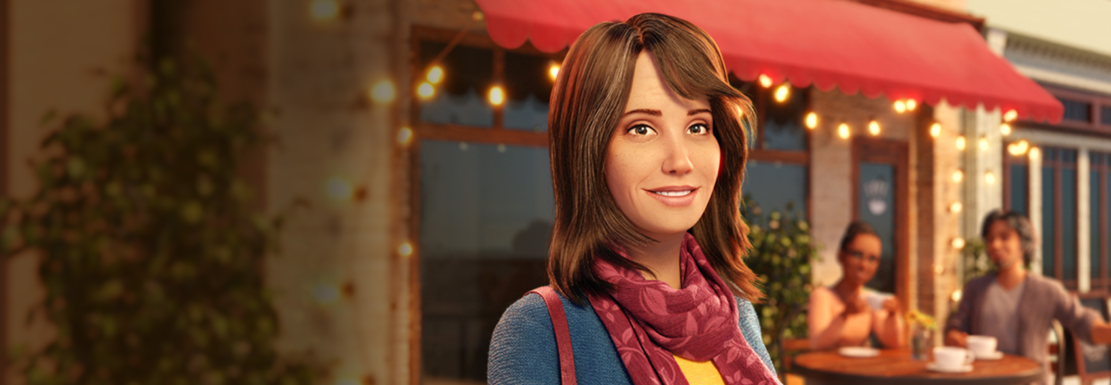 Woman standing outside of cafe