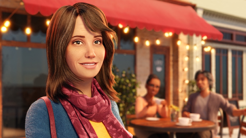 Woman standing outside of cafe